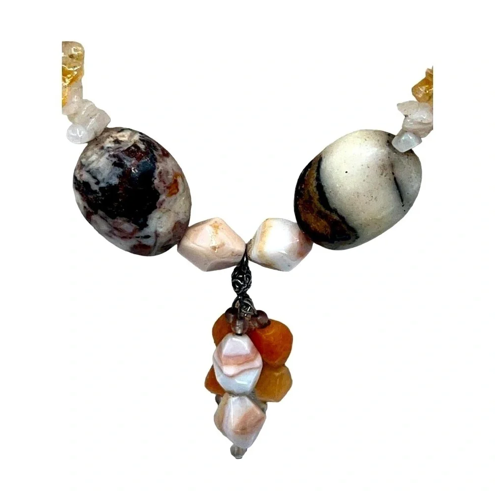 Vintage Citrine & Agate Stone Necklace And Bracelet Set - Picture 12 of 12
